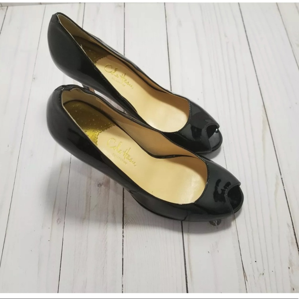 COLE HAAN Black Patent NikeAir Open Toe Heels